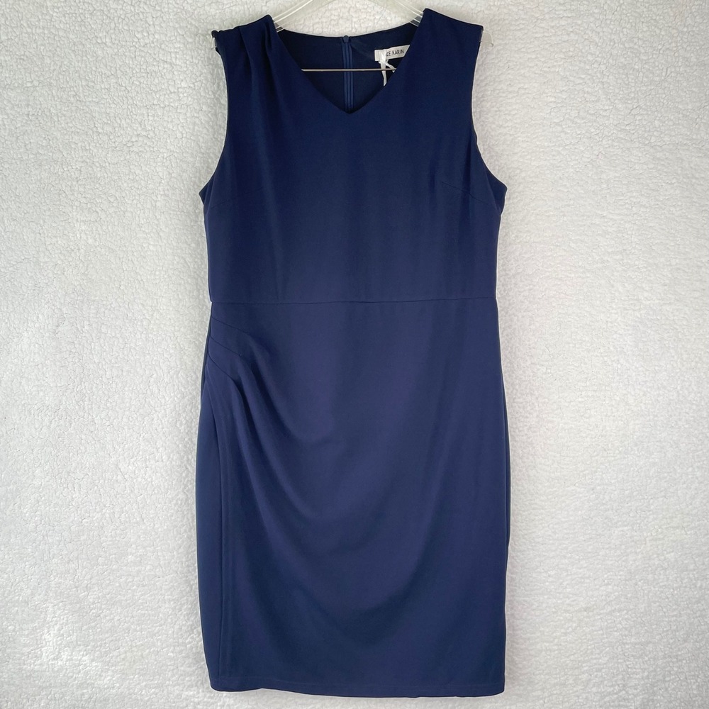 Grace Karin Navy Blue V-Neck Ruched Sleeveless Sheath Dress XL NEW